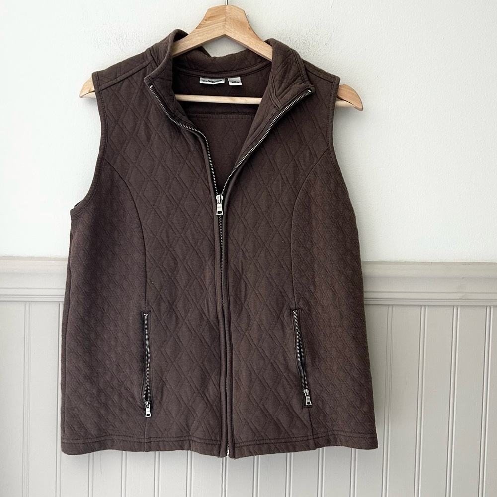 Croft & Barrow Women’s Medium Dark Brown Quilted Zip-Up Vest Cotton-Polyester